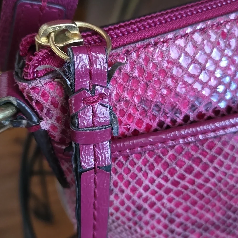 Coach Raspberry/fuchsia Python/snakeskin Embossed  Crossbody Bag